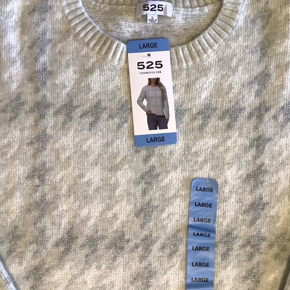 525 Women's Super Soft Crewneck Pullover Lurex Fair isle Sweater Grey Combo - Picture 5 of 15